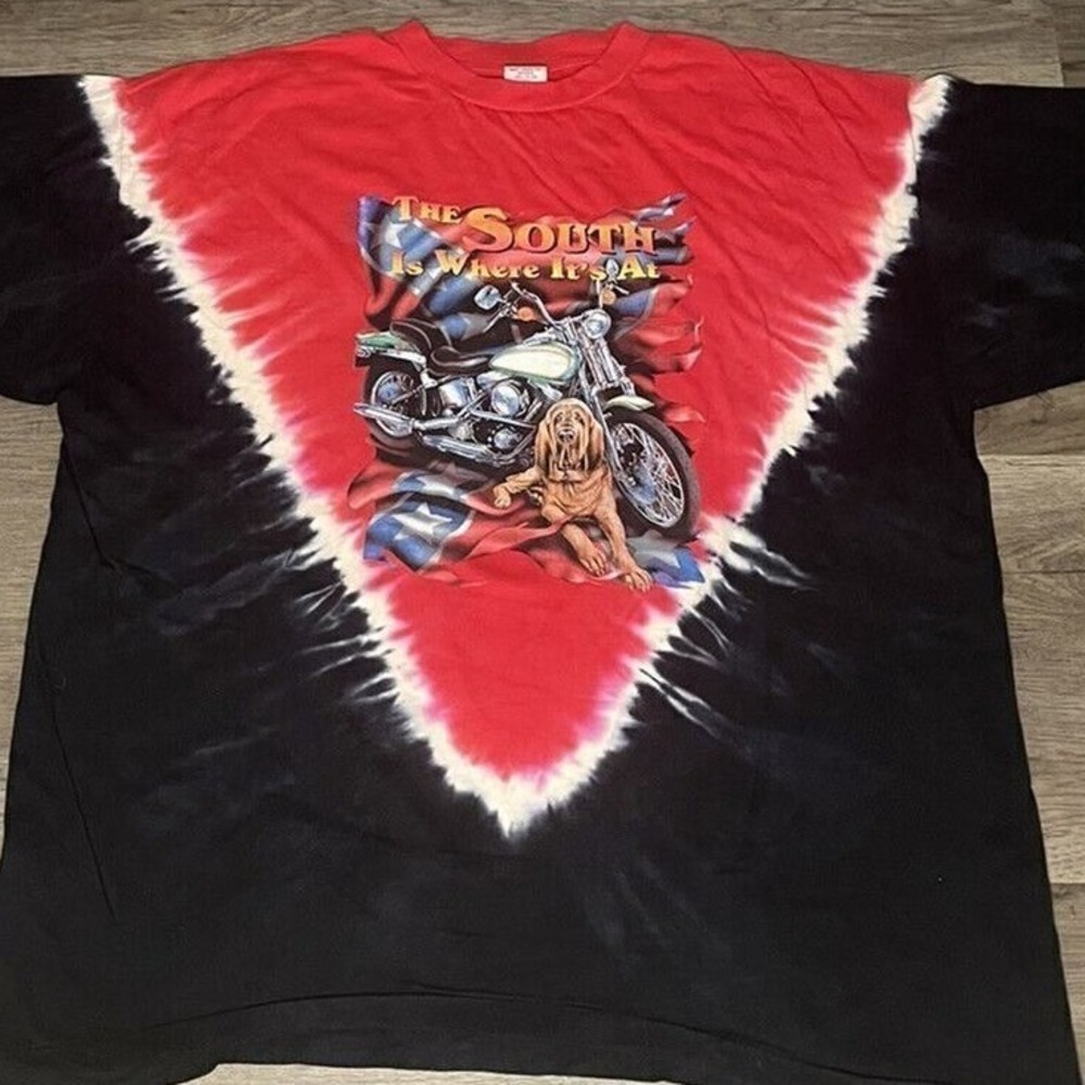 Vintage Cottonnet USA NOS South Is‎ Where Its At Biker Dog Tie Dye T-Shirt 2XL